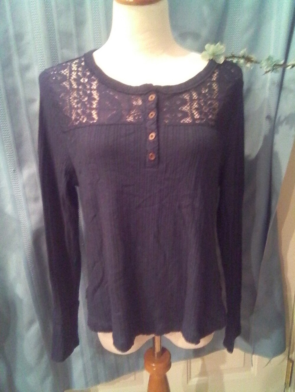 Lucky Brand Blue Shirt 4 Button & Sheer Front
